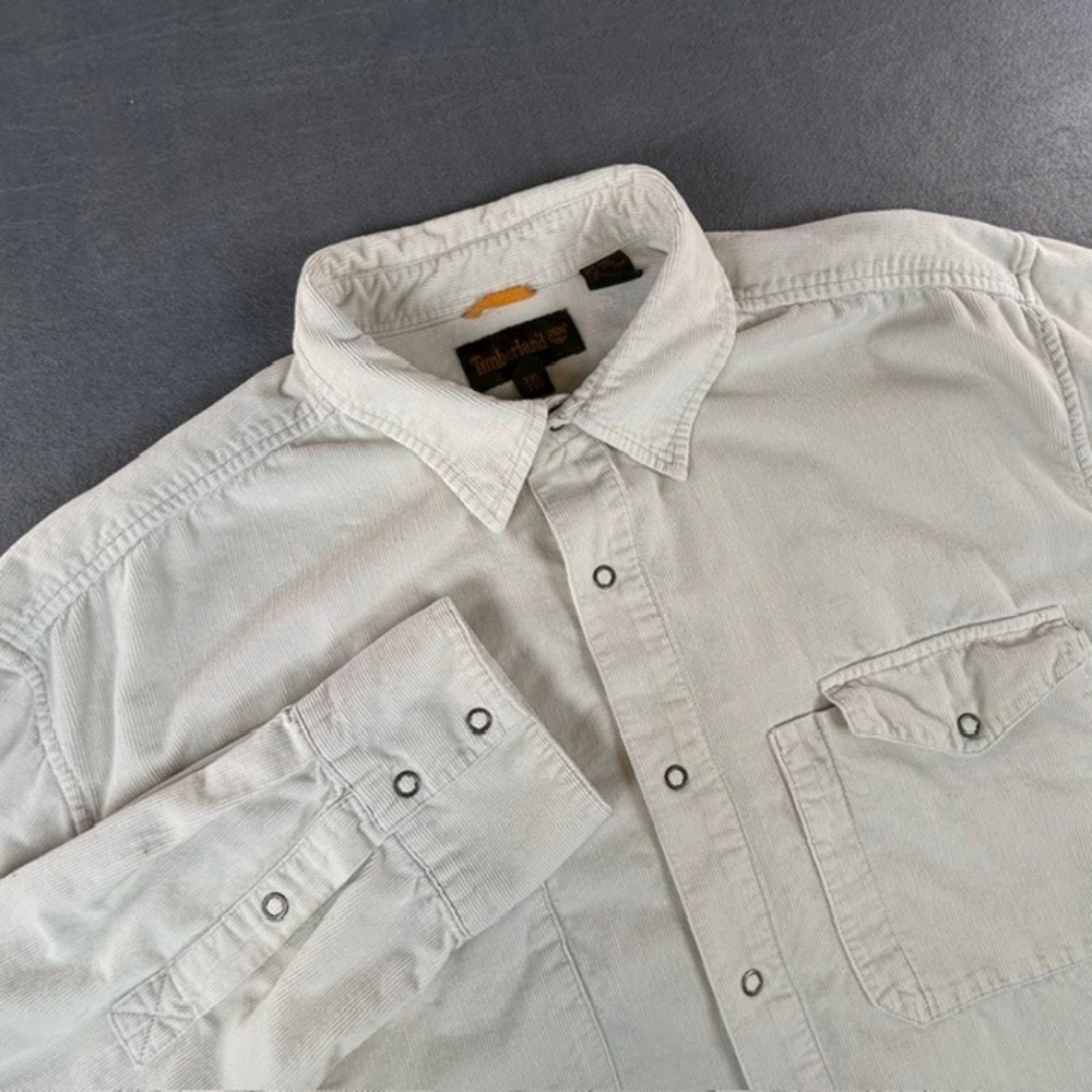 Vintage Timberland Men's Cream Corduroy Button Up Long Sleeve Shirt XXL Vintage